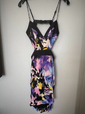 Black Halo Floral Watercolor Cutout Sheath Dress